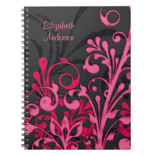 Black Pink Floral Personalized Notebook
