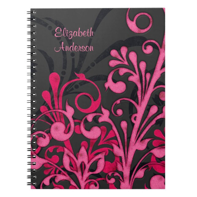 Black Pink Floral Personalized Notebook (Front)