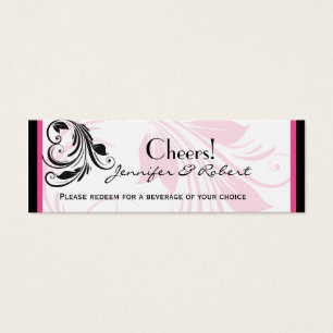Black Pink Floral Scroll Wedding Drink Ticket
