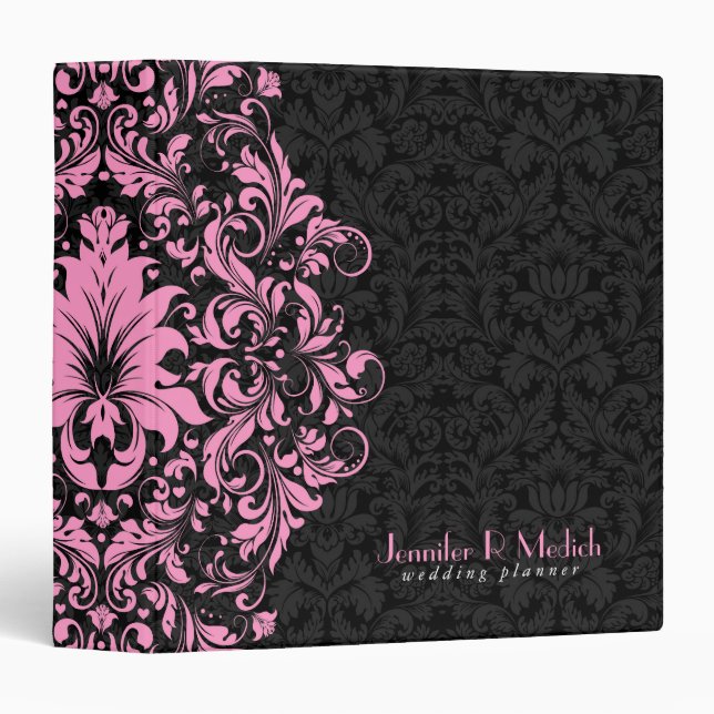 Black & Pink Floral Vintage Damasks 2 Binder (Front/Spine)