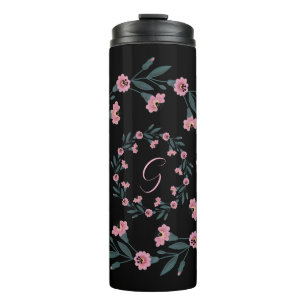  Black Pink Floral Watercolor Botanical Thermal Tumbler