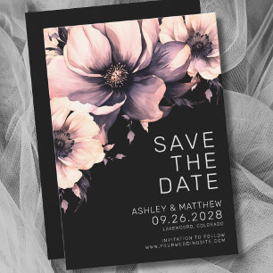 Black Pink Floral Wedding Save The Date