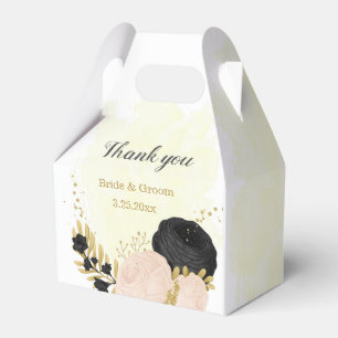 black  pink flowers gold botanical wedding favor box
