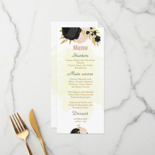 black pink flowers gold botanical wedding menu