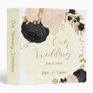 black & pink flowers gold wedding photo album 3 ri binder