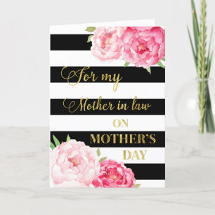 Black Pink Flowers Mother's Day Mother in Law Card