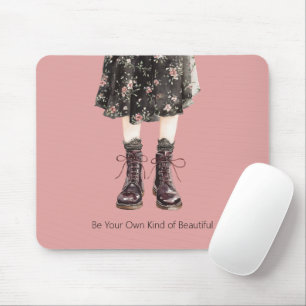 Black Pink Flowers Skirt Boots Mouse Pad