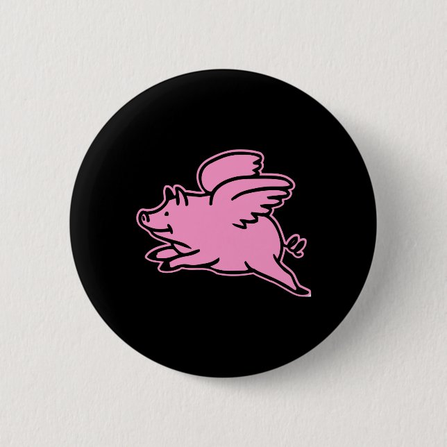 Black Pink Flying Pig 2 Inch Round Button (Front)