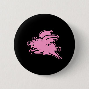 Black Pink Flying Pig 2 Inch Round Button