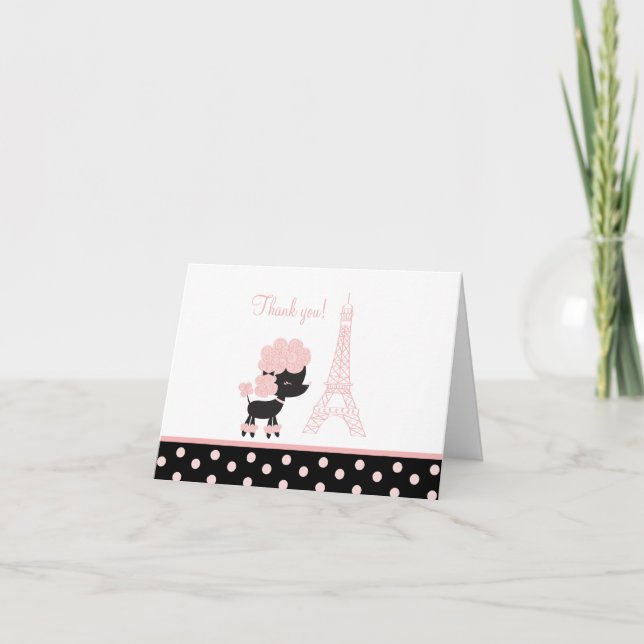 Black/Pink French Poodle Note Cards Thank you (Front)