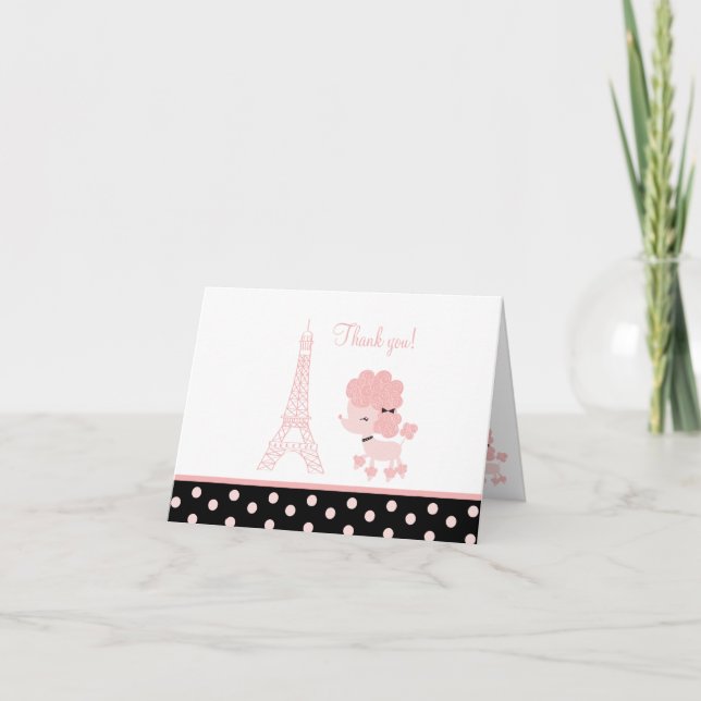 Black/Pink French Poodle Note Cards Thank you (Front)