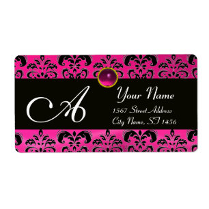 BLACK PINK FUCHSIA DAMASK ,AMETHYST MONOGRAM
