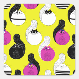 Black Pink Funny Nautical Cats  Square Sticker