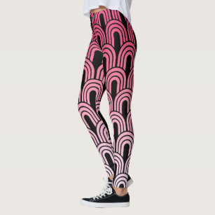 Black & pink geometric funky sports leggings