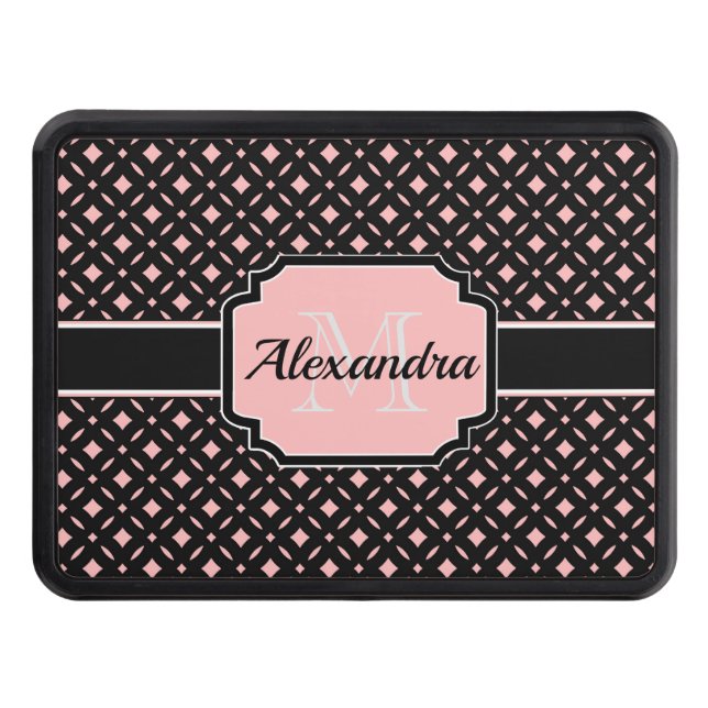 Black & Pink Geometric pattern Trailer Hitch Cover (Front)