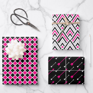 Black Pink Geometry Arrow Diamond Wrapping Paper Sheet