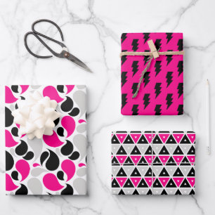 Black Pink Geometry Flash Shape Wrapping Paper Sheet