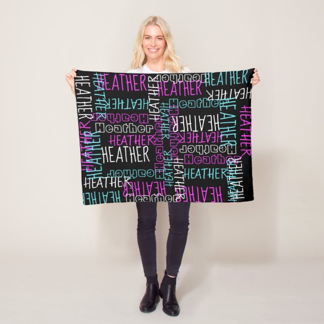 Black Pink Girls Personalized Custom Name Fleece Blanket (In Situ)
