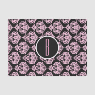 Black & Pink Glam Damask Monogram Letter Initial Tissue Paper