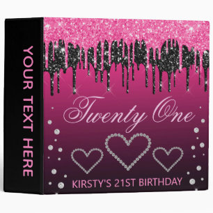 Black & Pink Glitter Birthday Photo Album Binder
