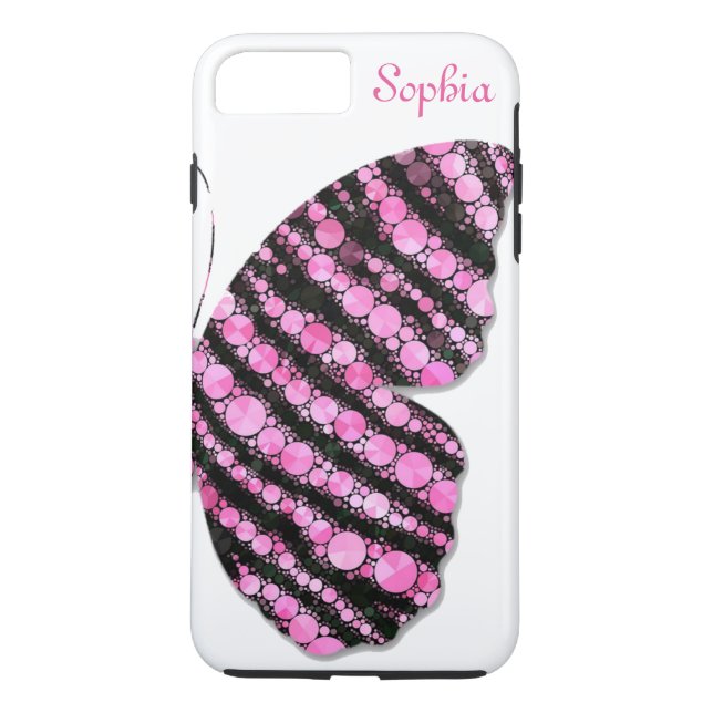 Black & Pink Glitter Butterfly Personalized Case-Mate iPhone Case (Back)