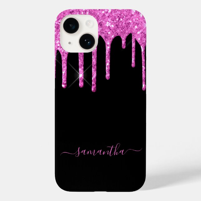 Black pink glitter drips name script Case-Mate iPhone case (Back)