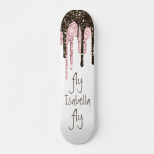 Black Pink Glitter Girly Sparkle Personalized Name Skateboard