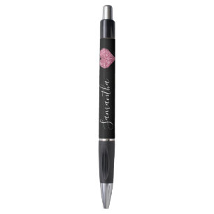 Black Pink Glitter Heart Personalized Name Pen