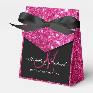 Black Pink Glitter Monogram Wedding Favour Box