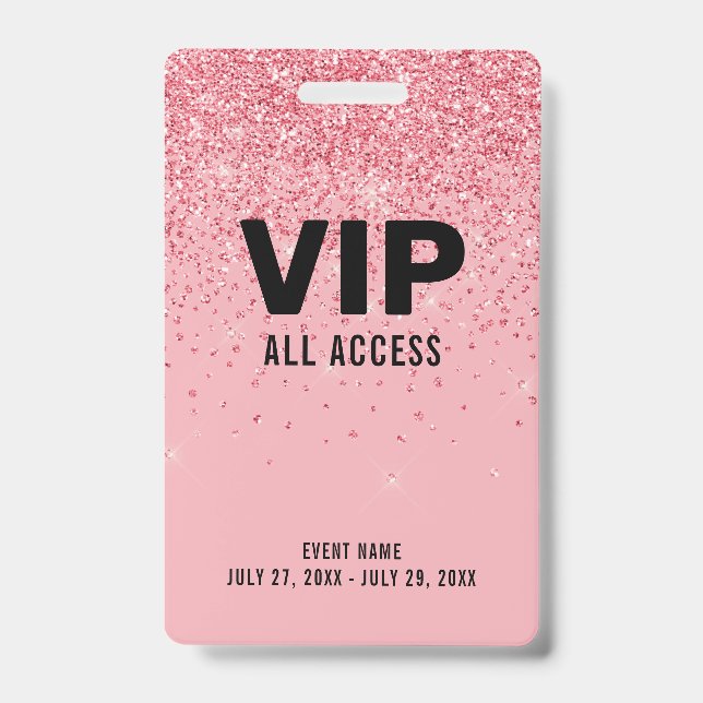 Black Pink Glitter VIP All Access Pass Event ID Badge (Front)
