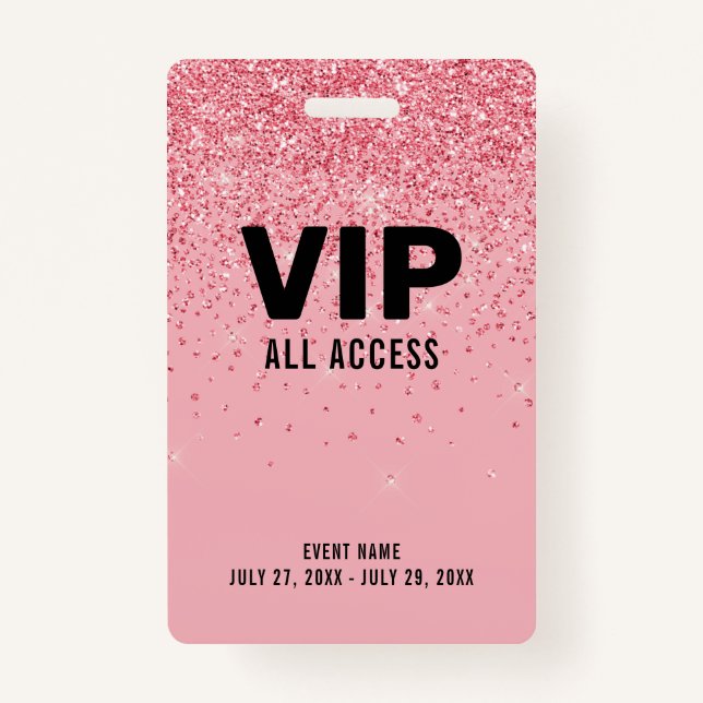 Black Pink Glitter VIP All Access Pass Event ID Badge (Front)