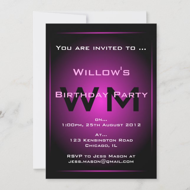 Black & Pink Glow Monogram Sci-fi - Invitation (Front)