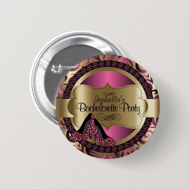 Black, Pink & Gold Metallic - Bachelorette Party B 2 Inch Round Button (Front & Back)