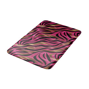 Black Pink Gold Zebra Stripes Animal Print Pattern Bath Mat