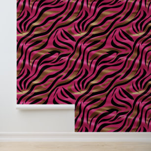 Black Pink Gold Zebra Stripes Animal Print Pattern Wallpaper