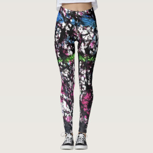Black, Pink, Green, Blue Marble Artwork Leggings