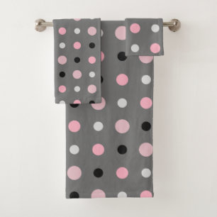 Black, pink, grey and white dots bath towel set