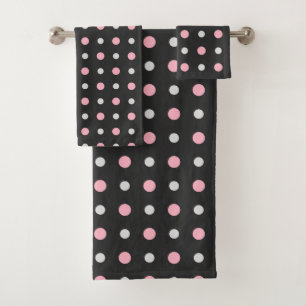 Black, pink, grey and white dots bath towel set