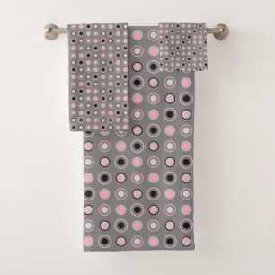 Black, pink, grey and white dots bath towel set