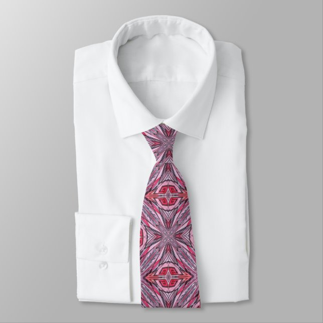 Black Pink Grey Doodle Art Abstract Watercolor Tie (Tied)