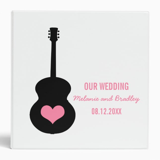 Black/Pink Guitar Heart Wedding Binder (Front)
