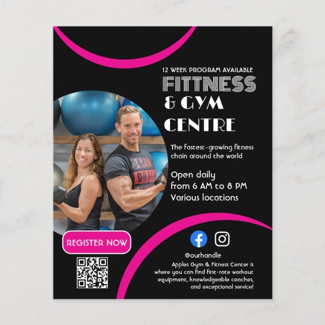 Black & Pink Gym Personal Trainer Business  Flyer (Front)