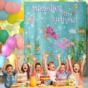 Black Pink Hair Mermaid Under the Sea Backdrop Tapestry