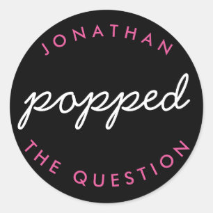 Black Pink He Popped the Question Wedding Favour Classic Round Sticker