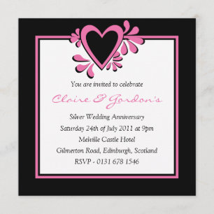 Black & Pink Heart Anniversary Party Invitation
