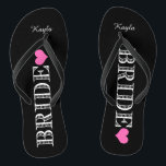 Black/Pink Heart Bride's Flip Flops<br><div class="desc">Fun, custom pink and black bridal wedding flip flops.</div>
