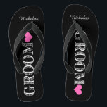 Black/Pink Heart Groom's Flip Flops<br><div class="desc">Fun,  custom wedding flip flops</div>