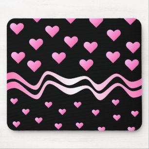 Black Pink Hearts and Ribbons Mouse Pad