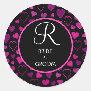 Black & Pink Hearts Design Wedding Monogram Seal