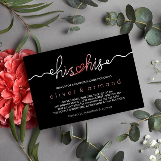 Black & Pink | His & His Couple's Shower Invitation (Creator Uploaded)